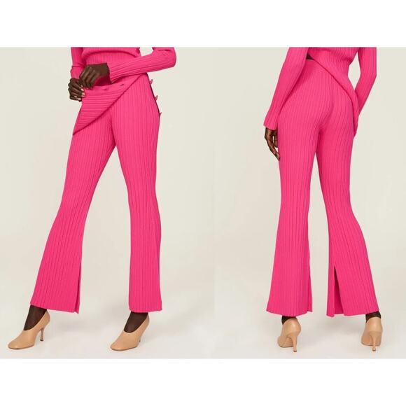 Adam Lippes Collective Pants Ribbed Knit High Waisted Pull On Bootcut Pink XL - Picture 1 of 9